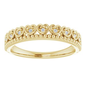 14K Yellow Gold .04 CTW Natural Diamond Stackable Beaded Heart Ring