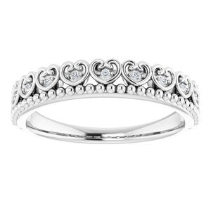 Sterling Silver .04 CTW Natural Diamond Stackable Beaded Heart Ring