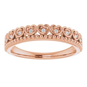 14K Rose Gold .04 CTW Natural Diamond Stackable Beaded Heart Ring