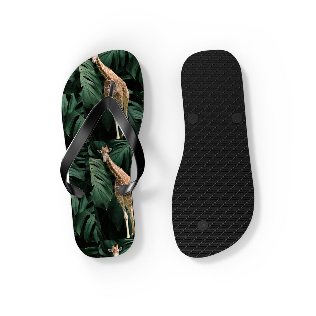 Tall Giraffe Surrounded by Greenery Flip Flops