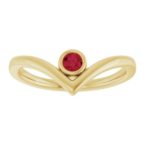 14K Yellow Gold Natural Ruby Bezel-Set V Ring