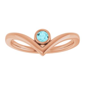 14K Rose Gold Natural Blue Zircon Bezel-Set V Ring