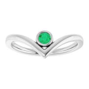 Platinum Lab-Grown Emerald Bezel-Set V Ring