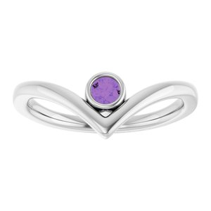 Platinum Natural Amethyst Bezel-Set V Ring