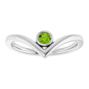 Platinum Natural Peridot Bezel-Set V Ring