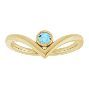 14K Yellow Gold Natural Aquamarine Bezel-Set V Ring