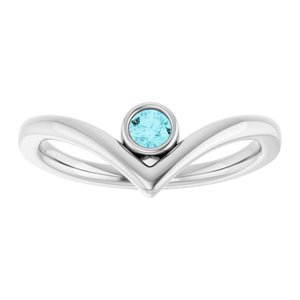 Sterling Silver Natural Blue Zircon Bezel-Set V Ring