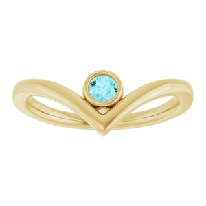 14K Yellow Gold Natural Blue Zircon Bezel-Set V Ring