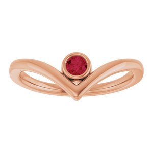 14K Rose Gold Natural Ruby Bezel-Set V Ring