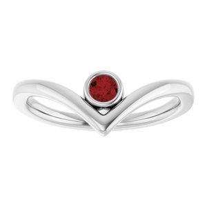 14K White Gold Natural Mozambique Garnet Bezel-Set V Ring