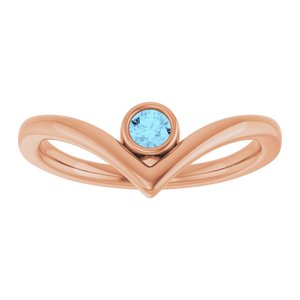 14K Rose Gold Natural Aquamarine Bezel-Set V Ring