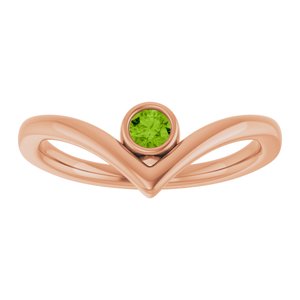 14K Rose Gold Natural Peridot Bezel-Set V Ring