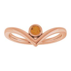 14K Rose Gold Natural Citrine Bezel-Set V Ring