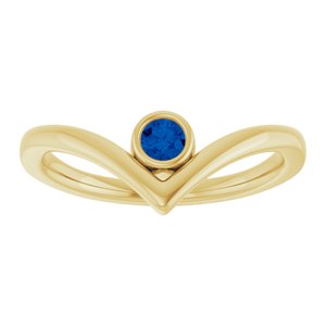 14K Yellow Gold Natural Blue Sapphire Bezel-Set V Ring