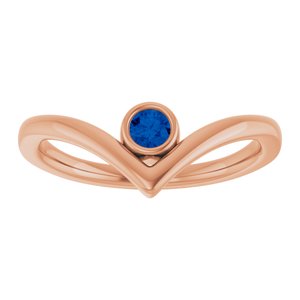14K Rose Gold Lab-Grown Blue Sapphire Bezel-Set V Ring