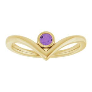 14K Yellow Gold Natural Amethyst Bezel-Set V Ring