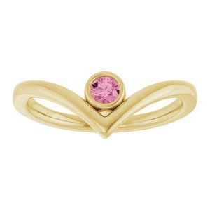 14K Yellow Gold Natural Pink Tourmaline Bezel-Set V Ring