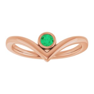 14K Rose Gold Natural Emerald Bezel-Set V Ring
