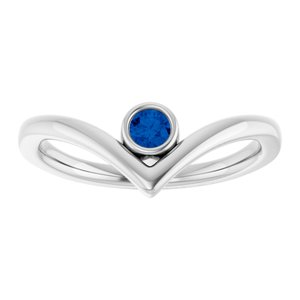 Platinum Natural Blue Sapphire Bezel-Set V Ring