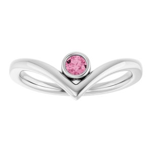 14K White Gold Natural Pink Tourmaline Bezel-Set V Ring