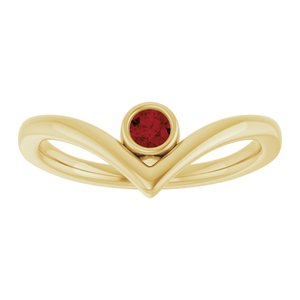 14K Yellow Gold Natural Mozambique Garnet Bezel-Set V Ring