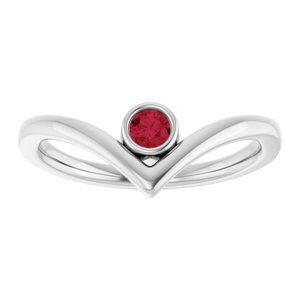 Platinum Lab-Grown Ruby Bezel-Set V Ring