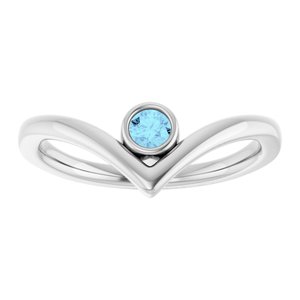 Sterling Silver Natural Aquamarine Bezel-Set V Ring