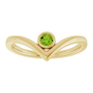 14K Yellow Gold Natural Peridot Bezel-Set V Ring