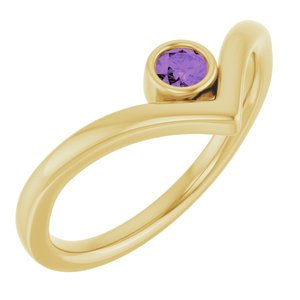 14K Yellow Gold Natural Amethyst Bezel-Set V Ring