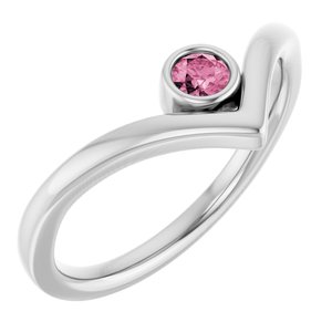 Sterling Silver Natural Pink Tourmaline Bezel-Set V Ring
