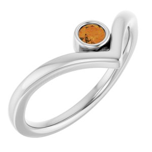 Platinum Natural Citrine Bezel-Set V Ring