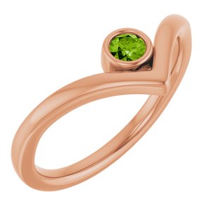 14K Rose Gold Natural Peridot Bezel-Set V Ring