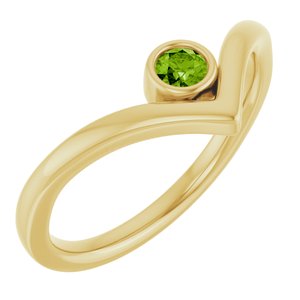 14K Yellow Gold Natural Peridot Bezel-Set V Ring