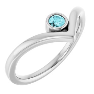 Sterling Silver Natural Blue Zircon Bezel-Set V Ring