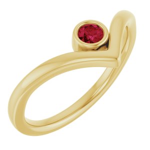 14K Yellow Gold Lab-Grown Ruby Bezel-Set V Ring