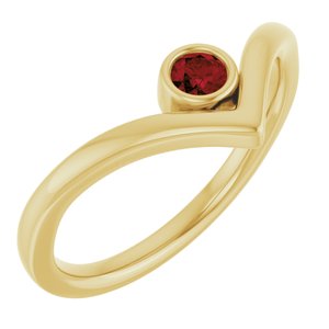 14K Yellow Gold Natural Mozambique Garnet Bezel-Set V Ring