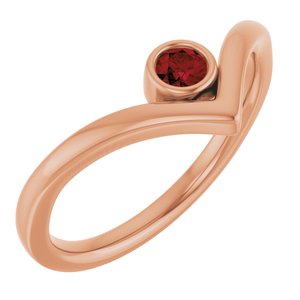 14K Rose Gold Natural Mozambique Garnet Bezel-Set V Ring