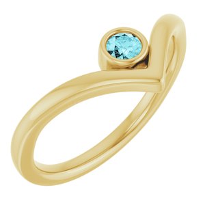 14K Yellow Gold Natural Blue Zircon Bezel-Set V Ring