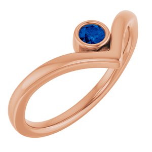 14K Rose Gold Lab-Grown Blue Sapphire Bezel-Set V Ring