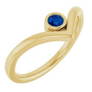 14K Yellow Gold Natural Blue Sapphire Bezel-Set V Ring