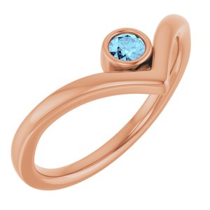 14K Rose Gold Natural Aquamarine Bezel-Set V Ring