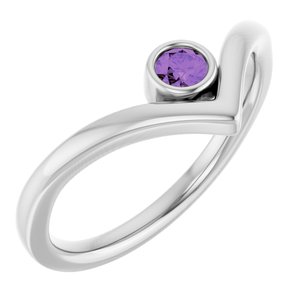 14K White Gold Natural Amethyst Bezel-Set V Ring