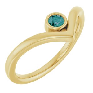 14K Yellow Gold Lab-Grown Alexandrite Bezel-Set V Ring