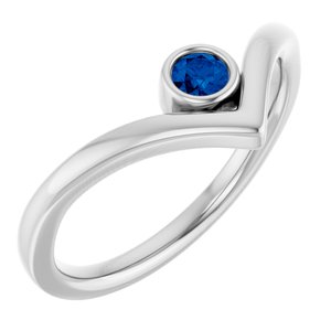 Platinum Lab-Grown Blue Sapphire Bezel-Set V Ring