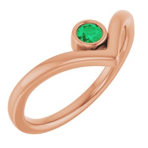 14K Rose Gold Lab-Grown Emerald Bezel-Set V Ring