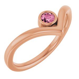 14K Rose Gold Natural Pink Tourmaline Bezel-Set V Ring