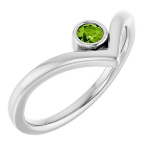 Platinum Natural Peridot Bezel-Set V Ring