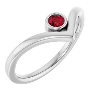 14K White Gold Lab-Grown Ruby Bezel-Set V Ring