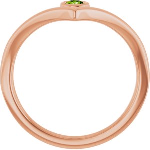 14K Rose Gold Natural Peridot Bezel-Set V Ring