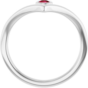 Platinum Lab-Grown Ruby Bezel-Set V Ring